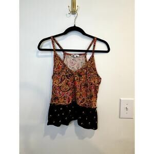 Patrons of Peace Boho Paisley Tank Top Peplum Hem Festival Cami XS